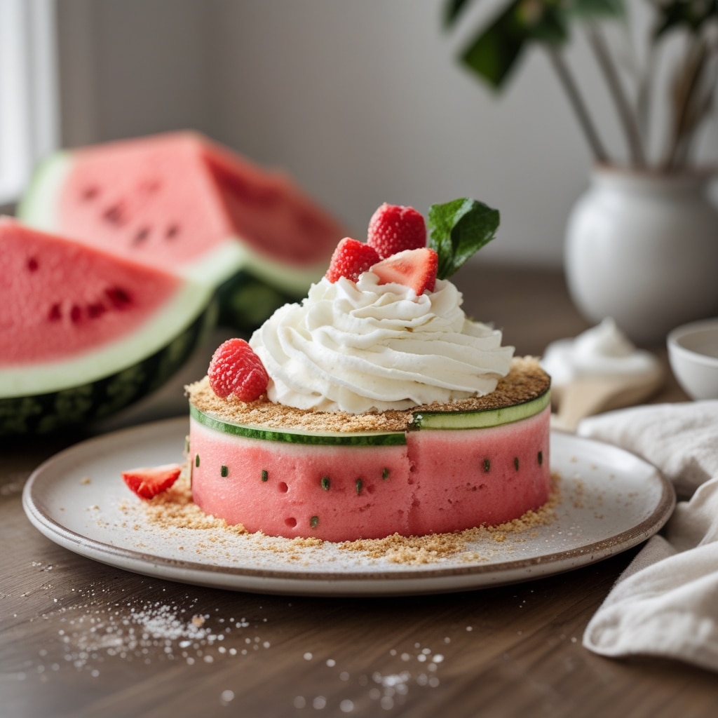 Watermelon Cake with Whipped Cream Frosting