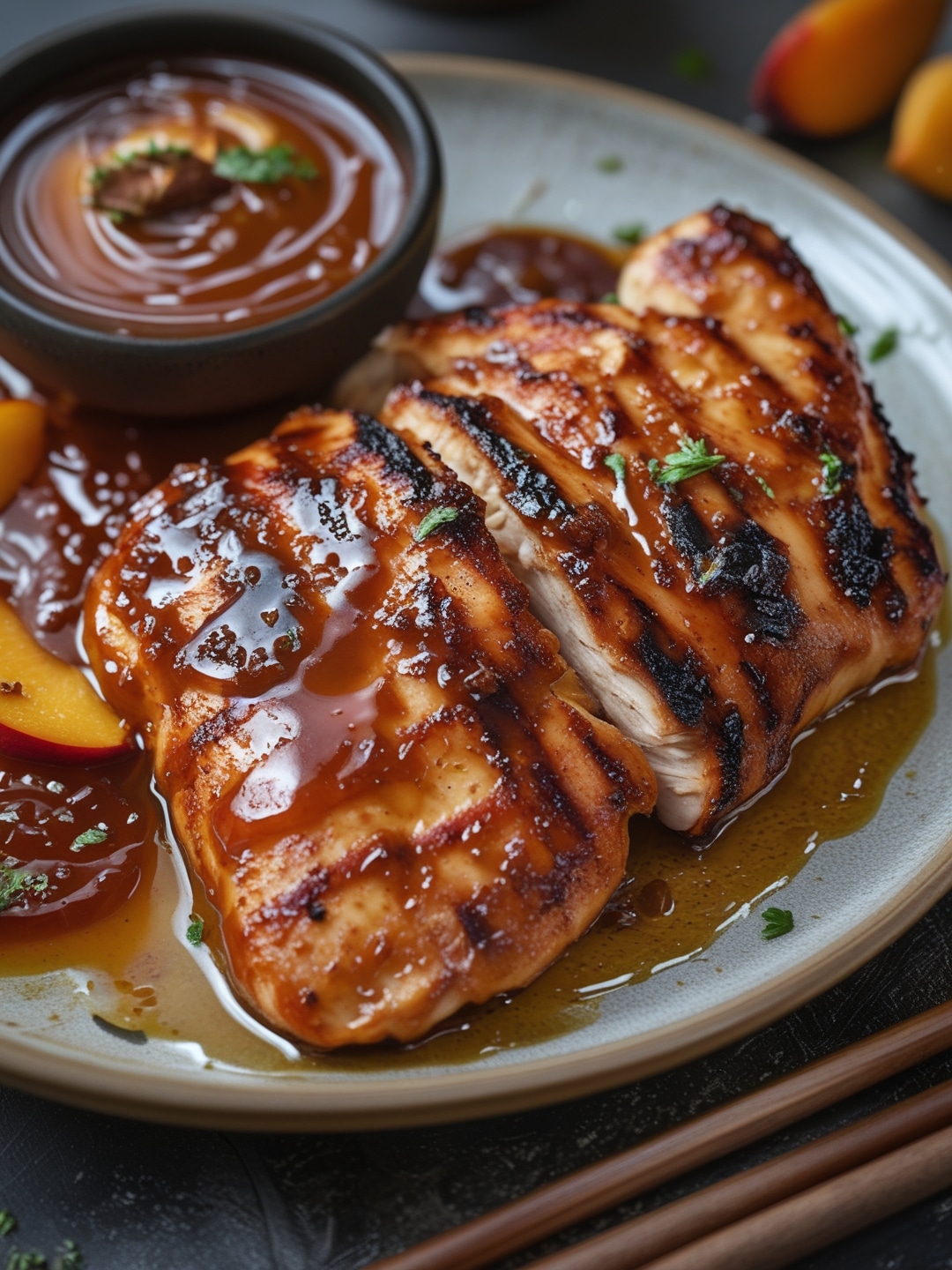 Peach BBQ Sauce Glazed Grilled Chicken