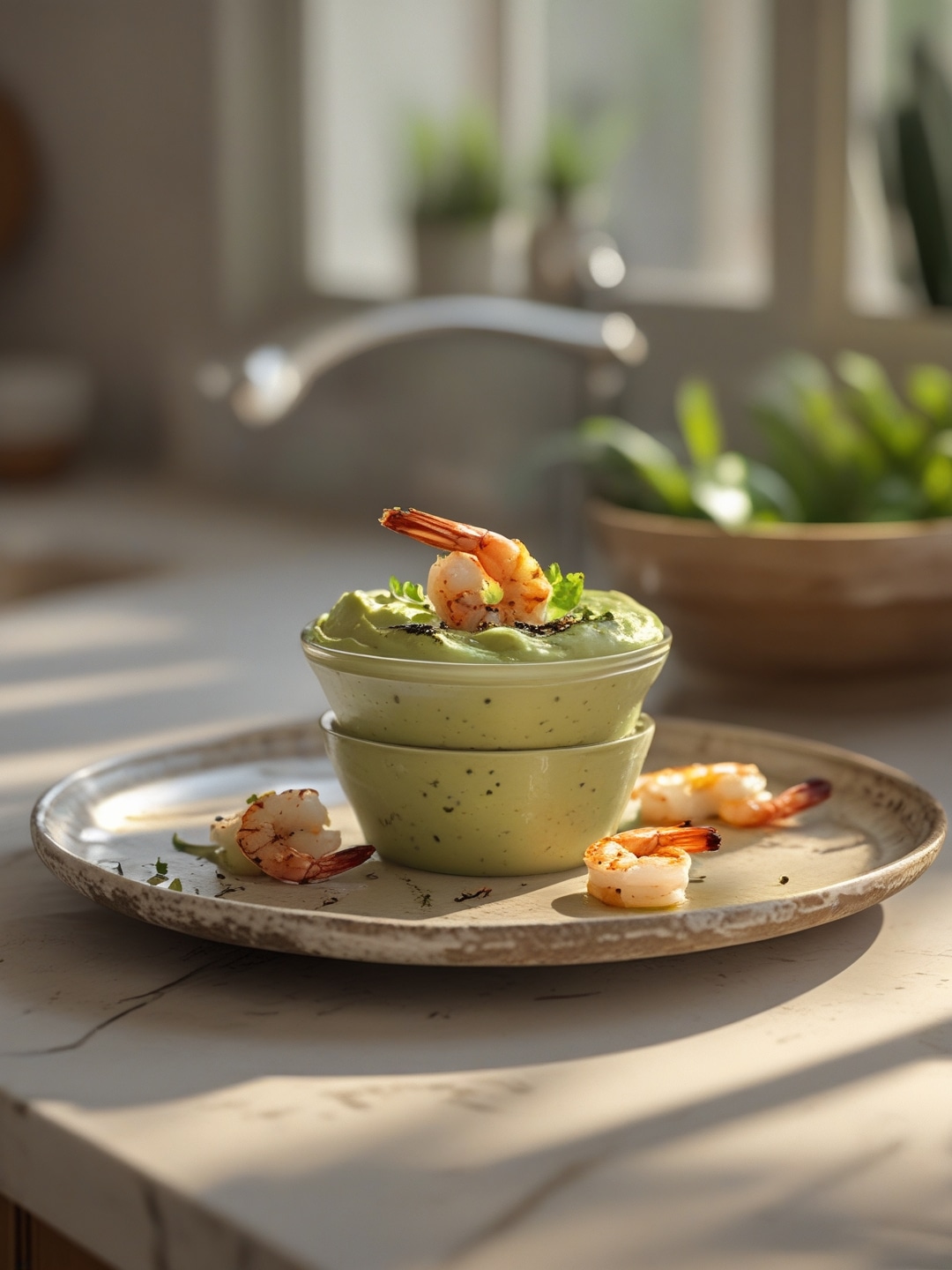 Chilled Avocado Soup with Grilled Shrimp