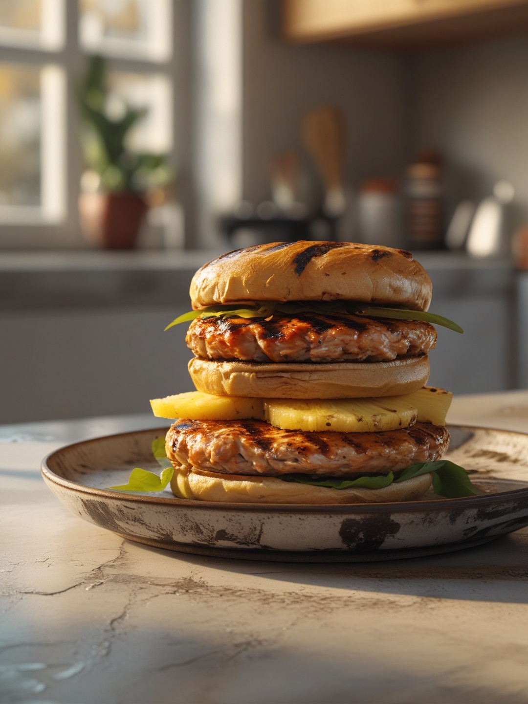 Grilled Teriyaki Chicken Burgers with Pineapple