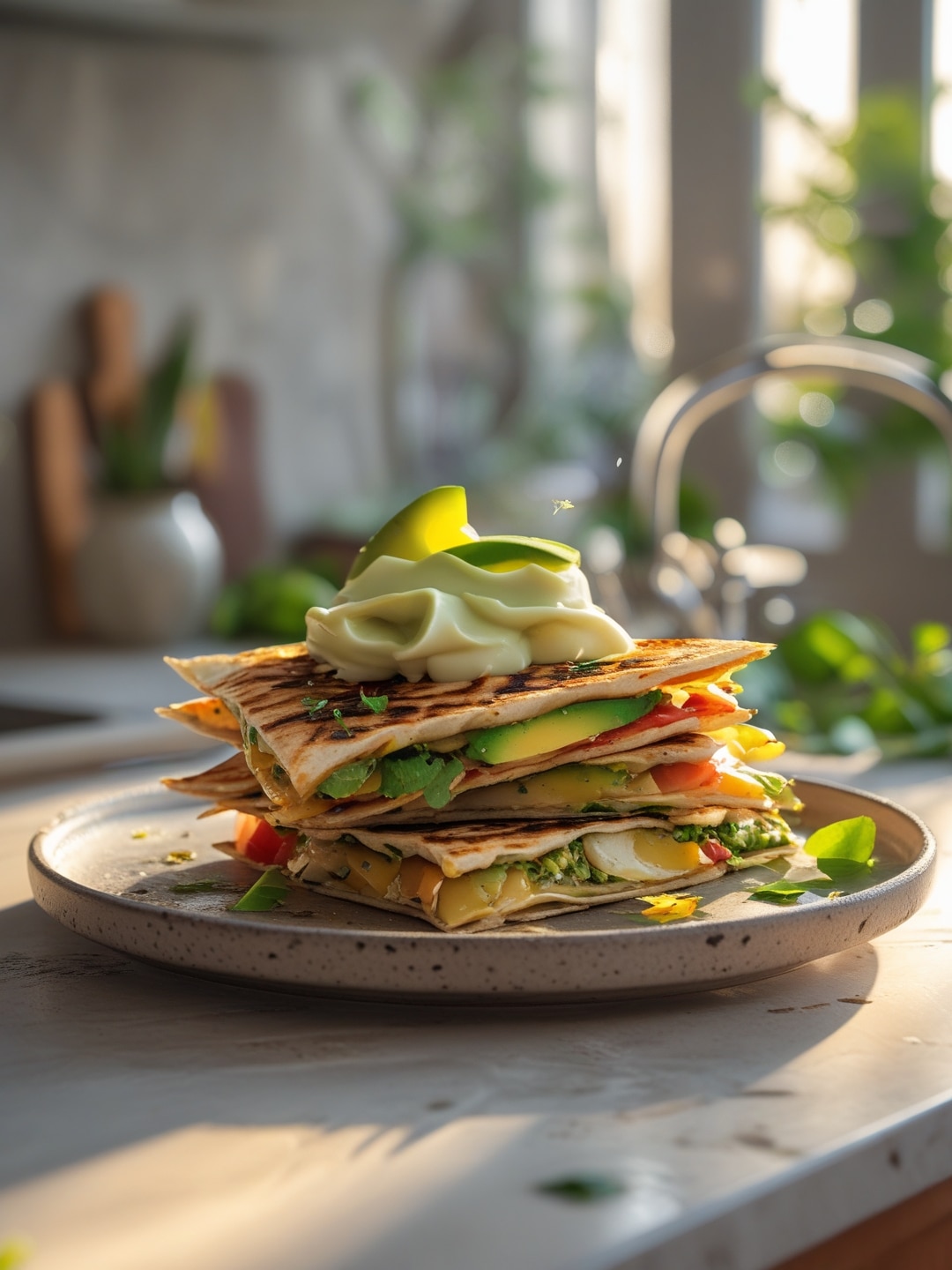 Grilled Veggie Quesadillas with Avocado Cream