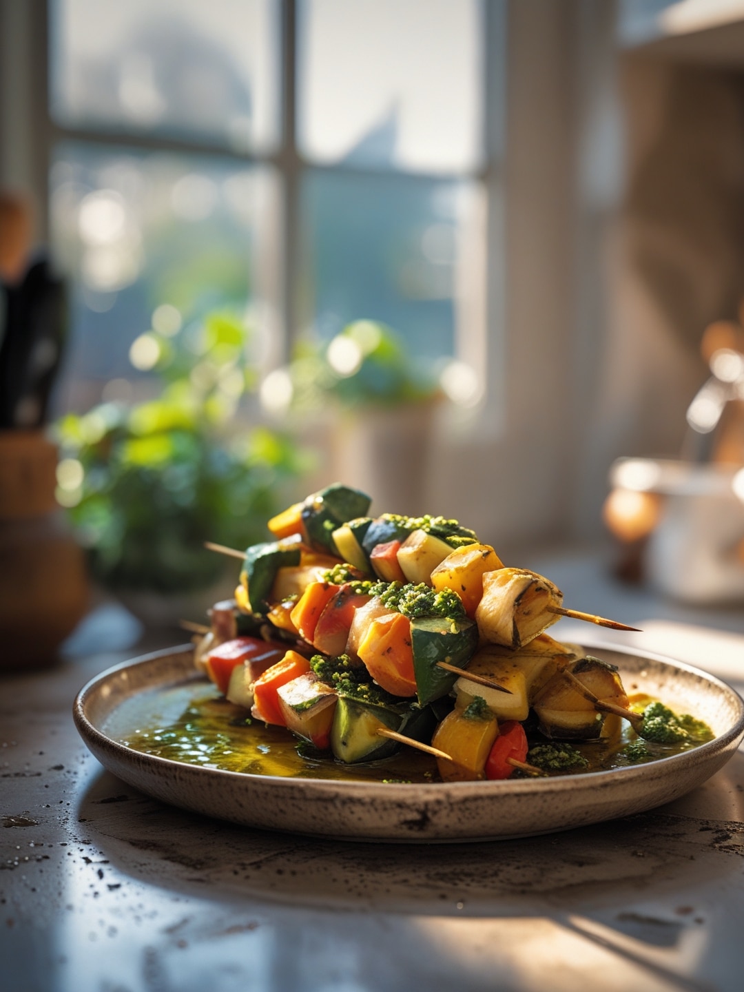 Vegetable Kabobs with Chimichurri Sauce