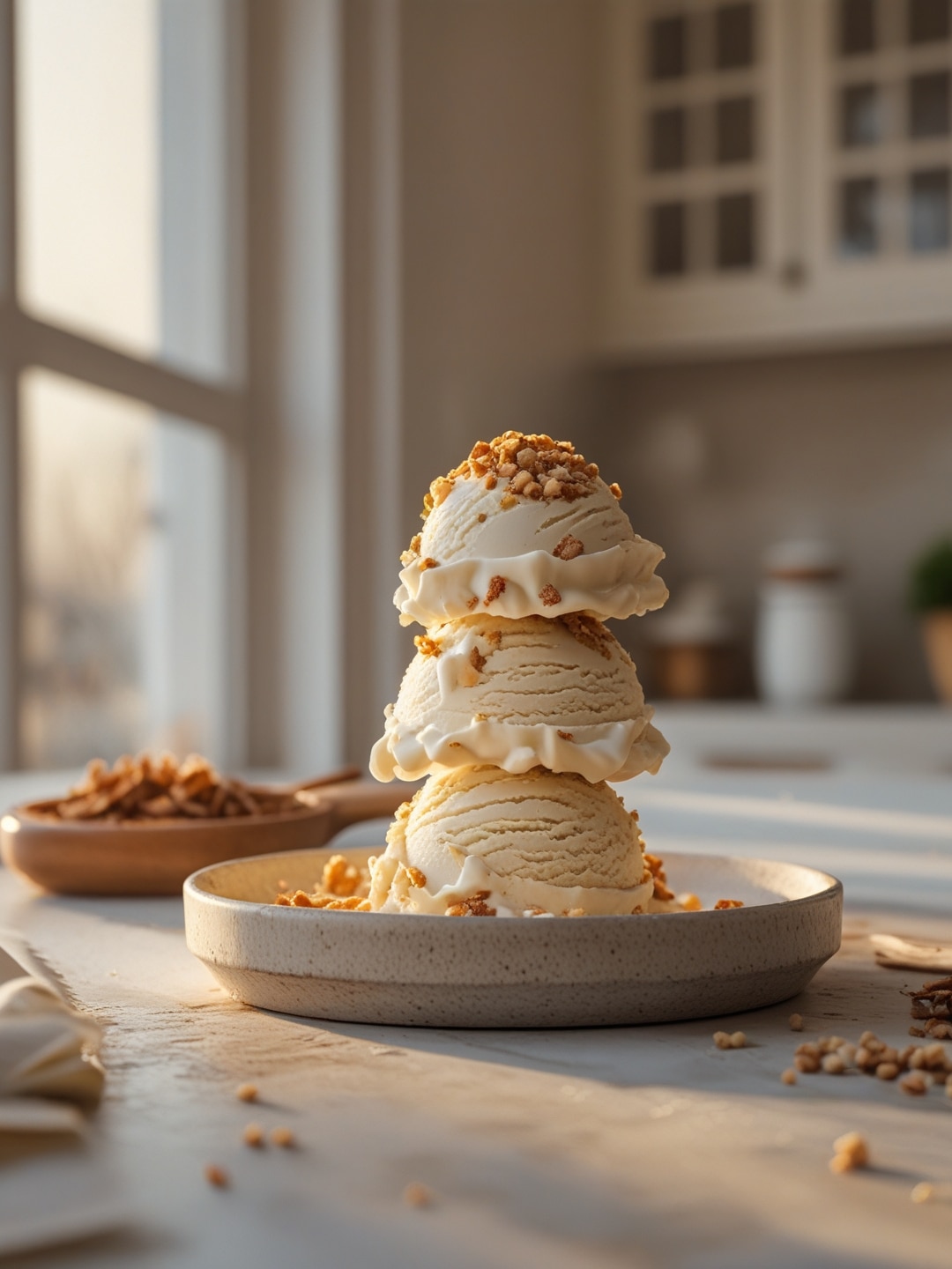 No-Churn Vanilla Bean Ice Cream with Crunchy Toppings