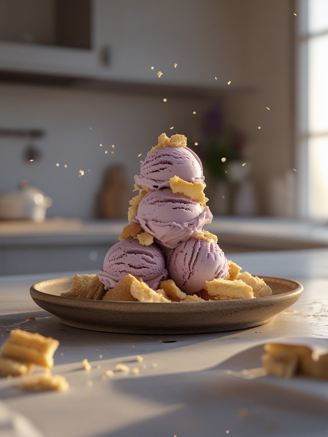 Lavender Honey Ice Cream with Shortbread Crumbles