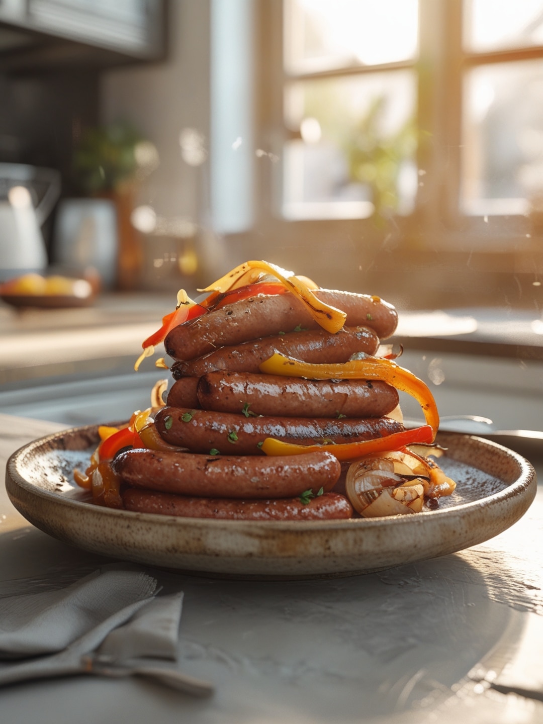 Grilled Sausages with Peppers and Onions