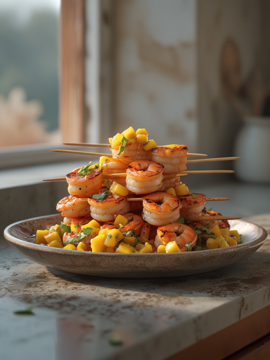Spicy Grilled Shrimp Skewers with Mango Salsa