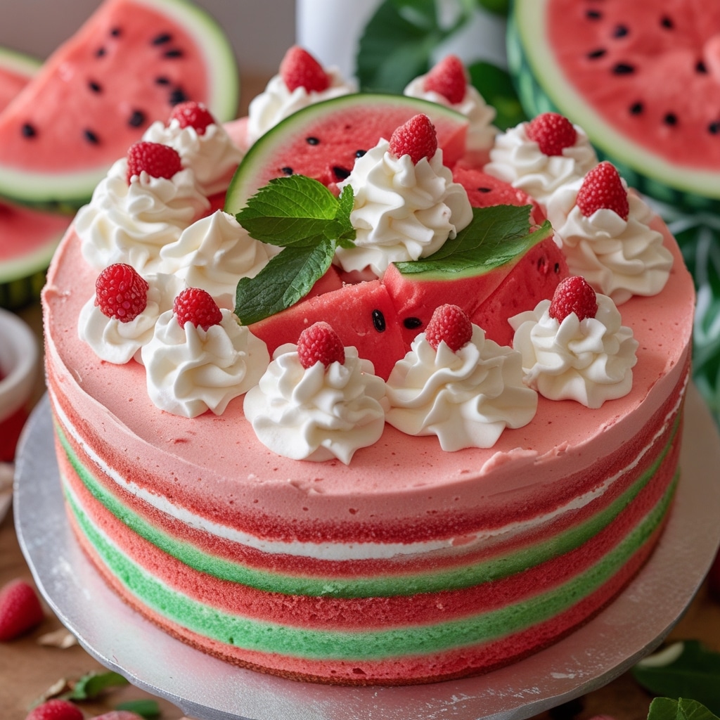 Watermelon Cake with Whipped Cream Frosting