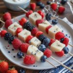Red, White, and Blue Fruit Kabobs with Yogurt Dip