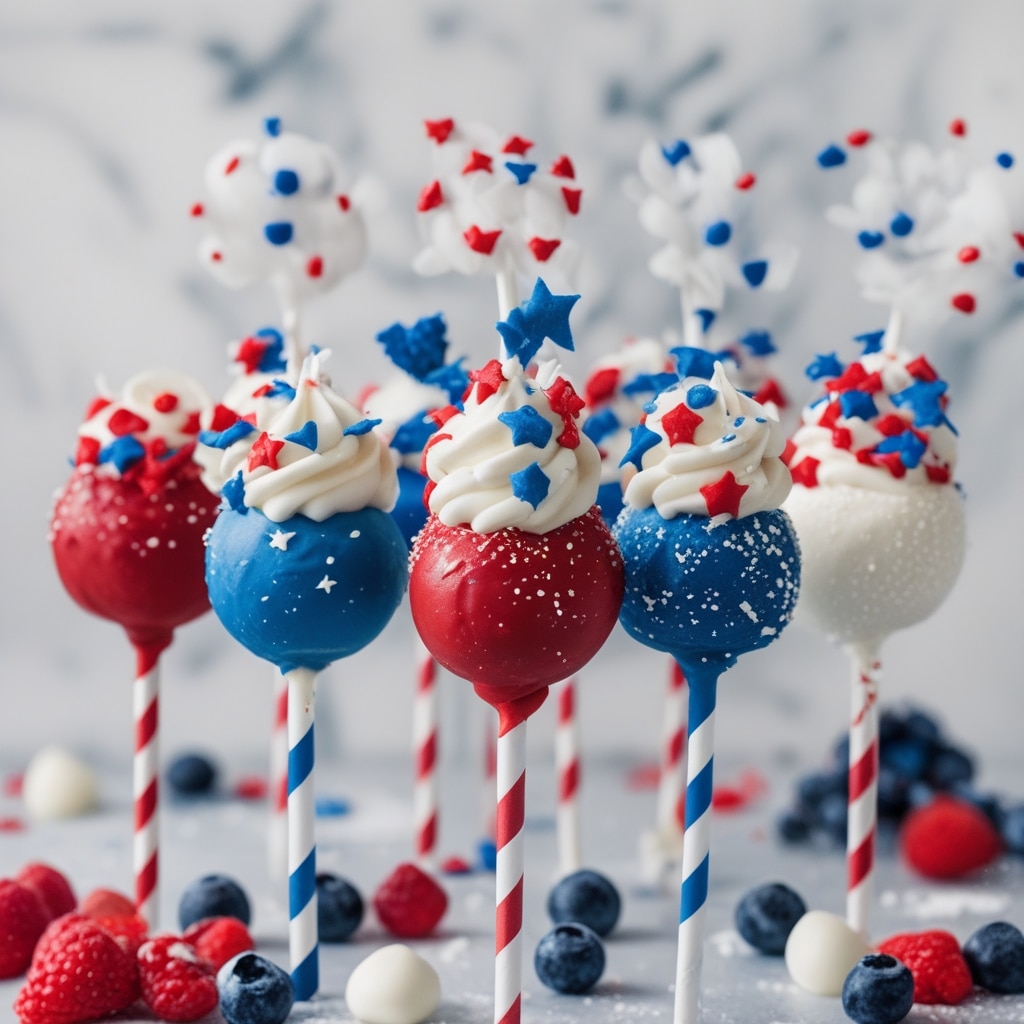 Fourth of July Cake Pops in Red, White, and Blue
