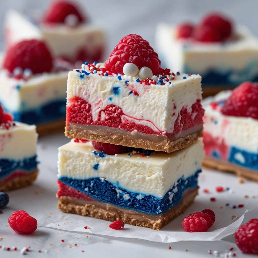 Red, White, and Blue Swirled Cheesecake Bars