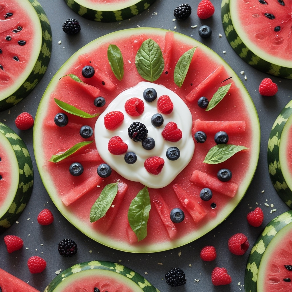 Watermelon Pizza with Yogurt and Berries
