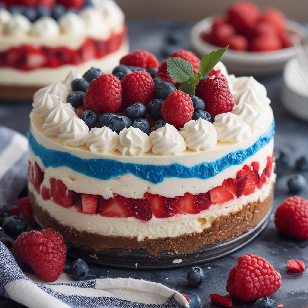 No-Bake Red, White, and Blue Cheesecake
