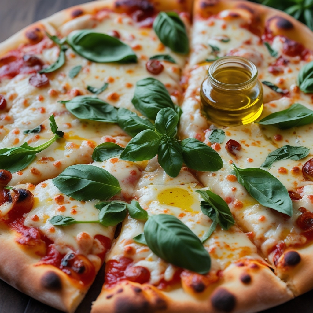 Classic Cheese Pizza with Fresh Basil and Olive Oil