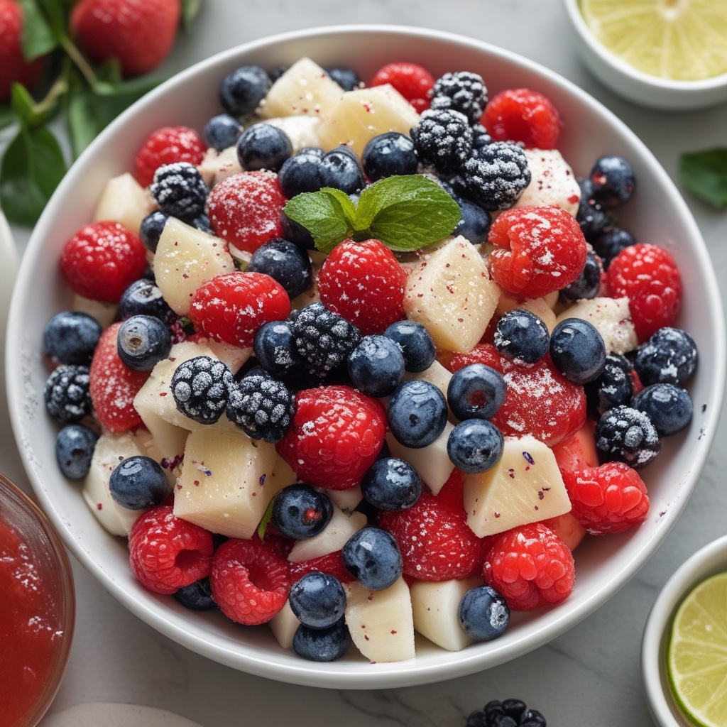Red, White, and Blue Fruit Salad with Honey Lime Dressing