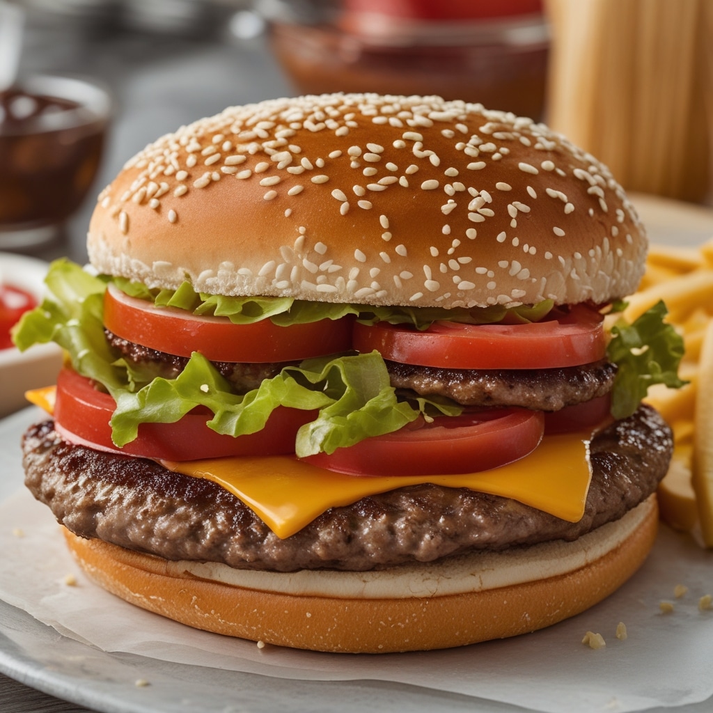 Classic American Hamburger with All the Fixings