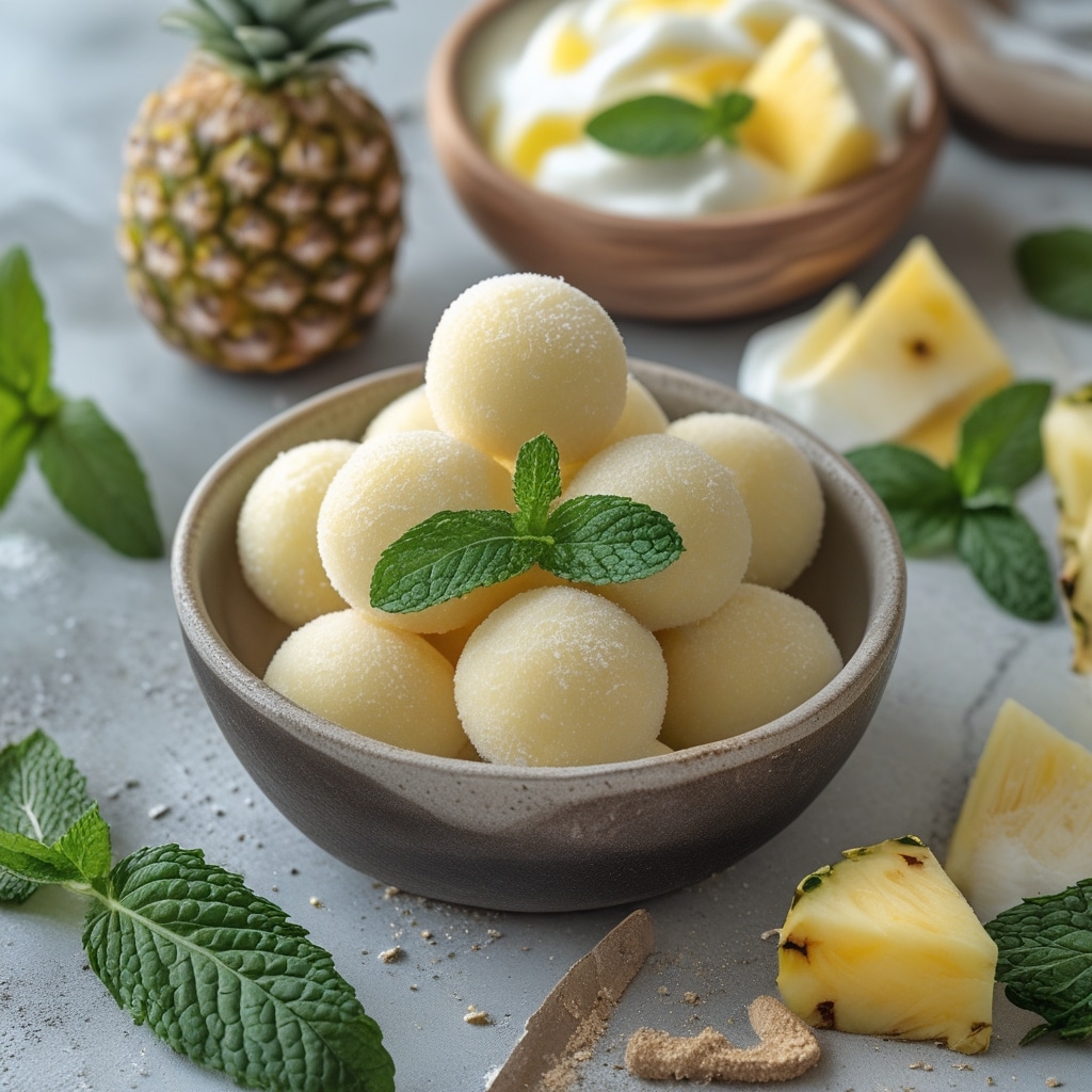 Frozen Pineapple Mint Greek Yogurt Bites
