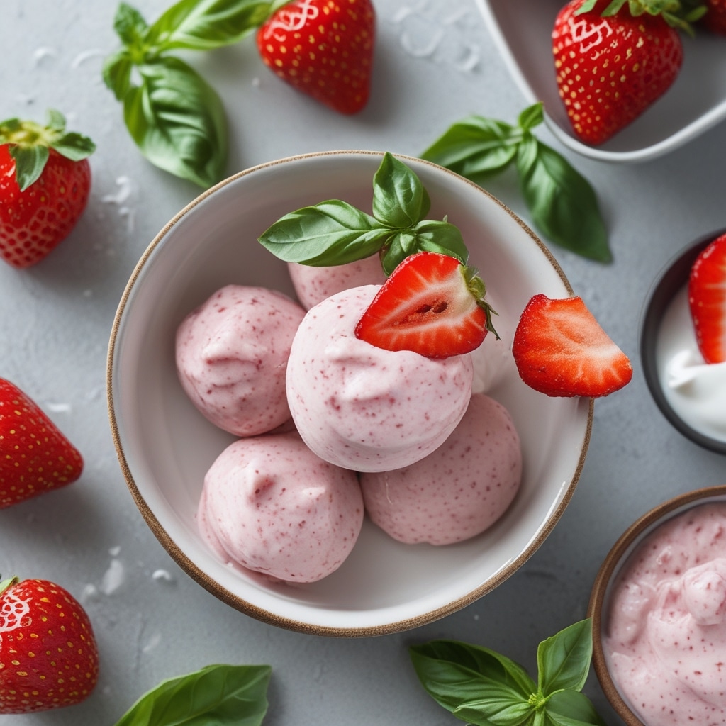 Frozen Strawberry Basil Greek Yogurt Bites