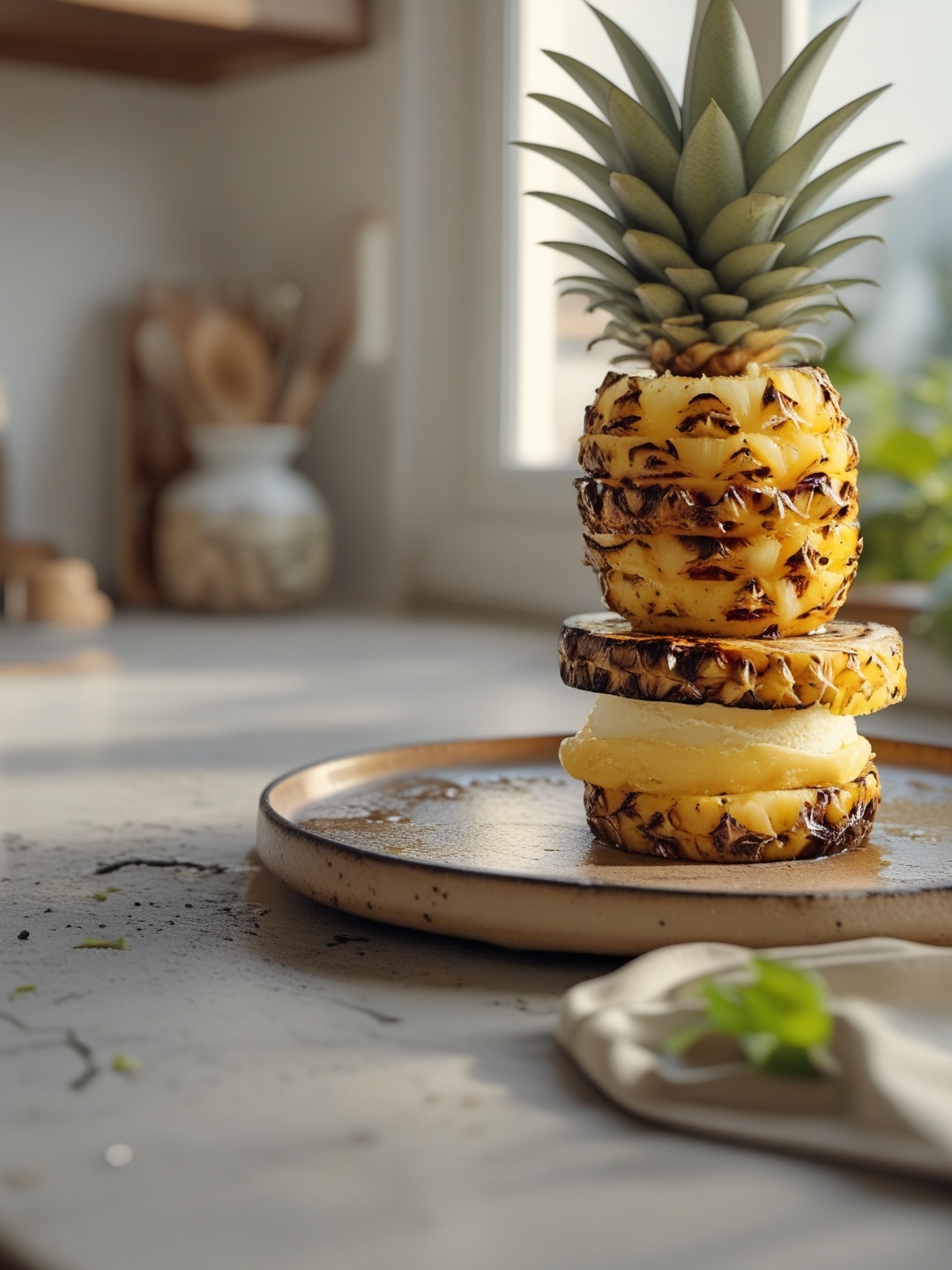 Grilled Pineapple with Vanilla Ice Cream
