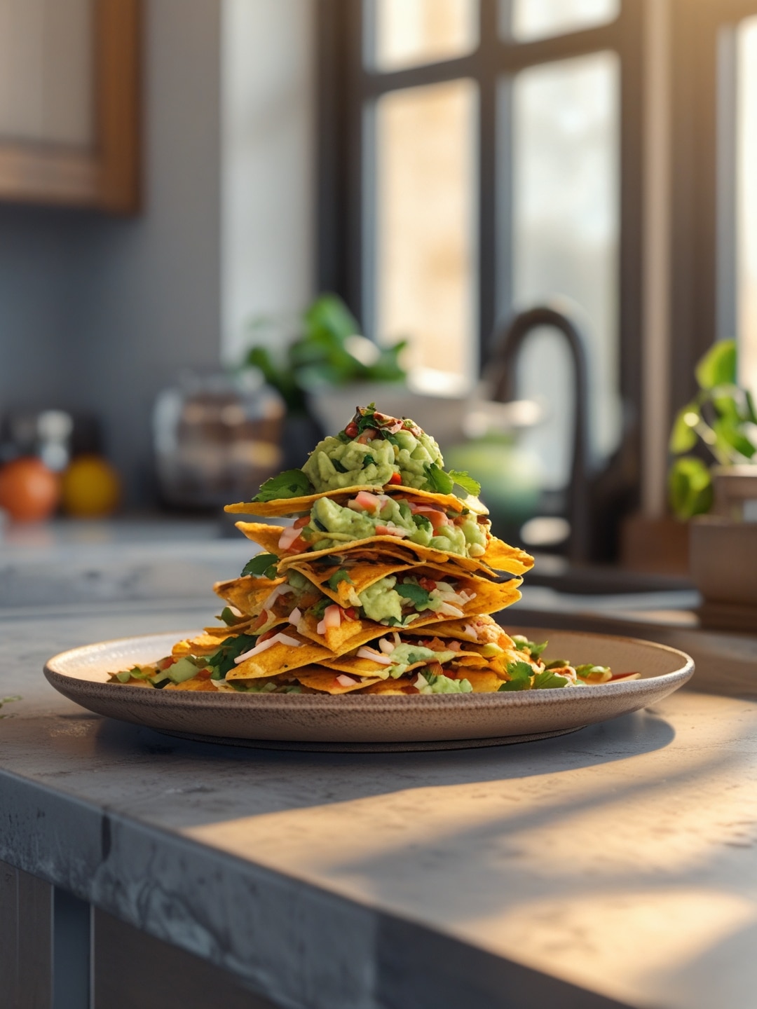 Loaded Guacamole Nachos with All the Fixings