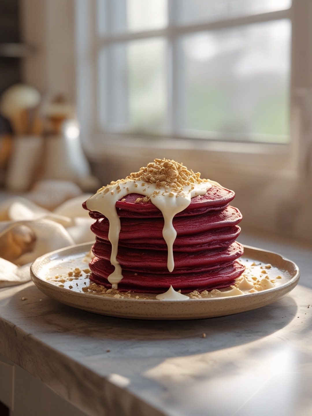 Red Velvet Pancakes with Cream Cheese Drizzle