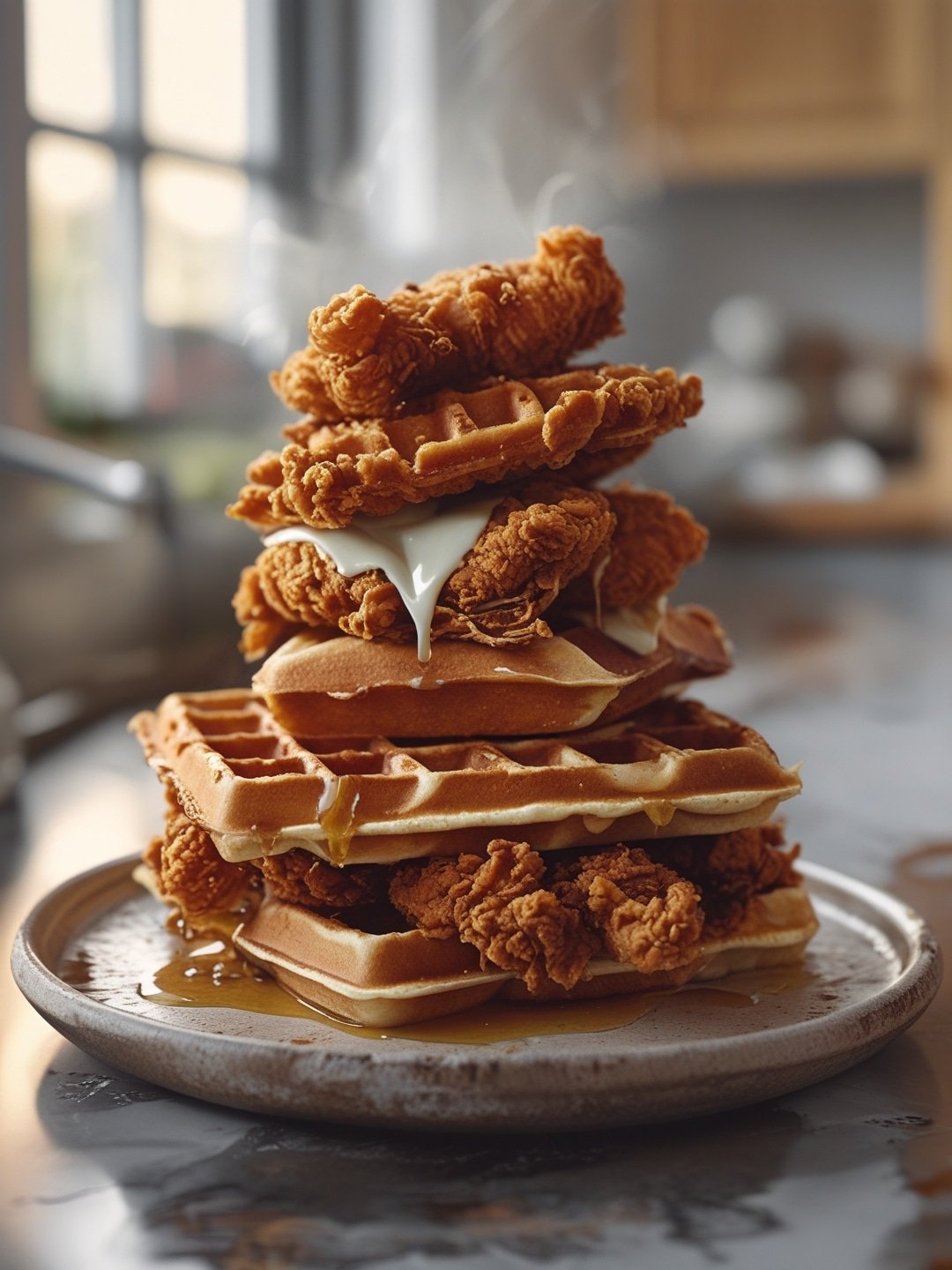 Crispy Fried Chicken and Waffles for BBQ Brunch