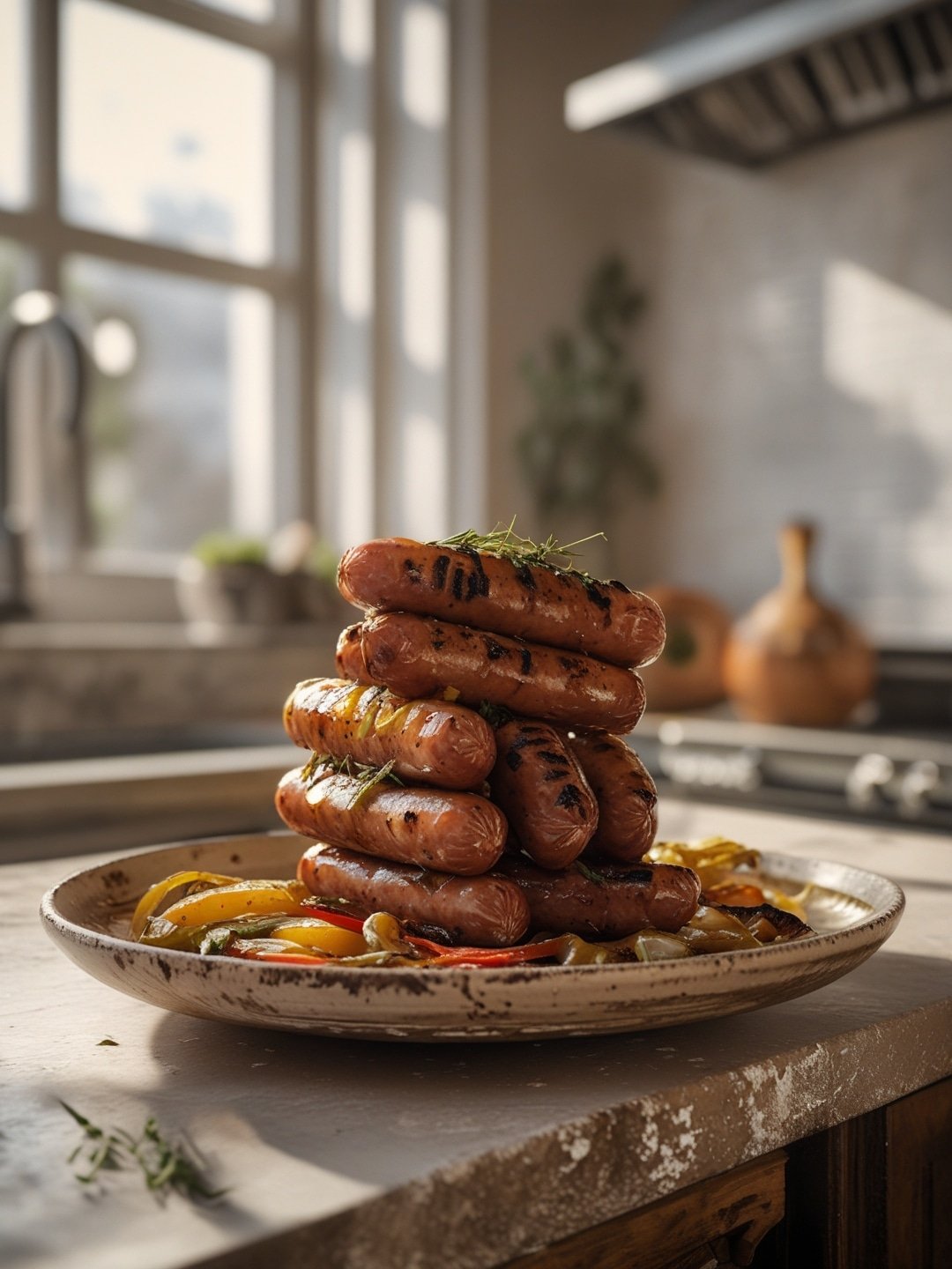 Grilled Sausages with Peppers and Onions