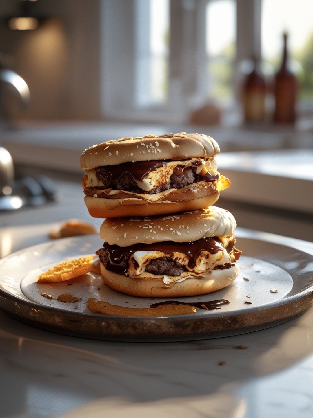 S'mores Cheeseburger with Chocolate Sauce