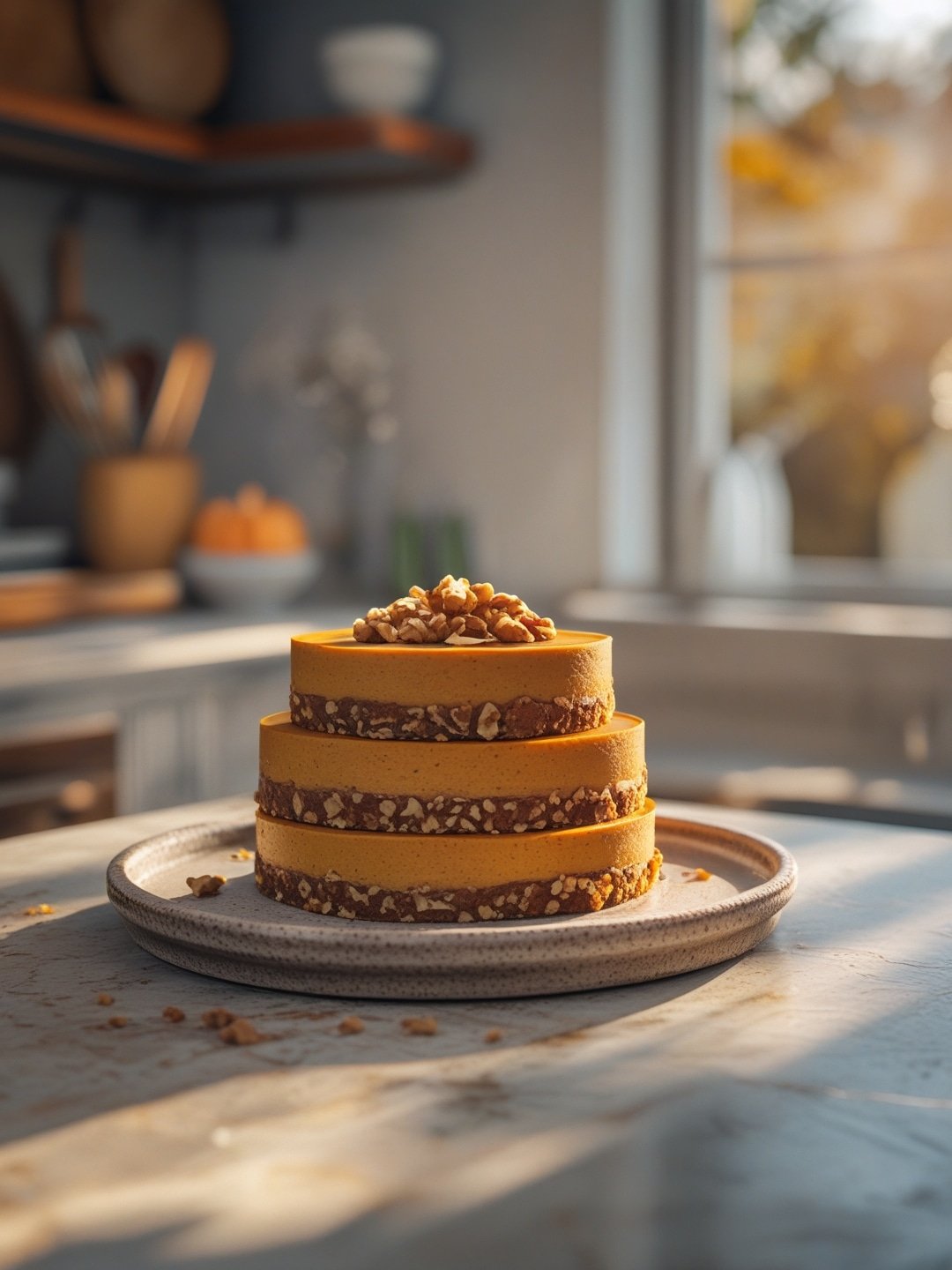 Pumpkin Cheesecake with Walnut Crust