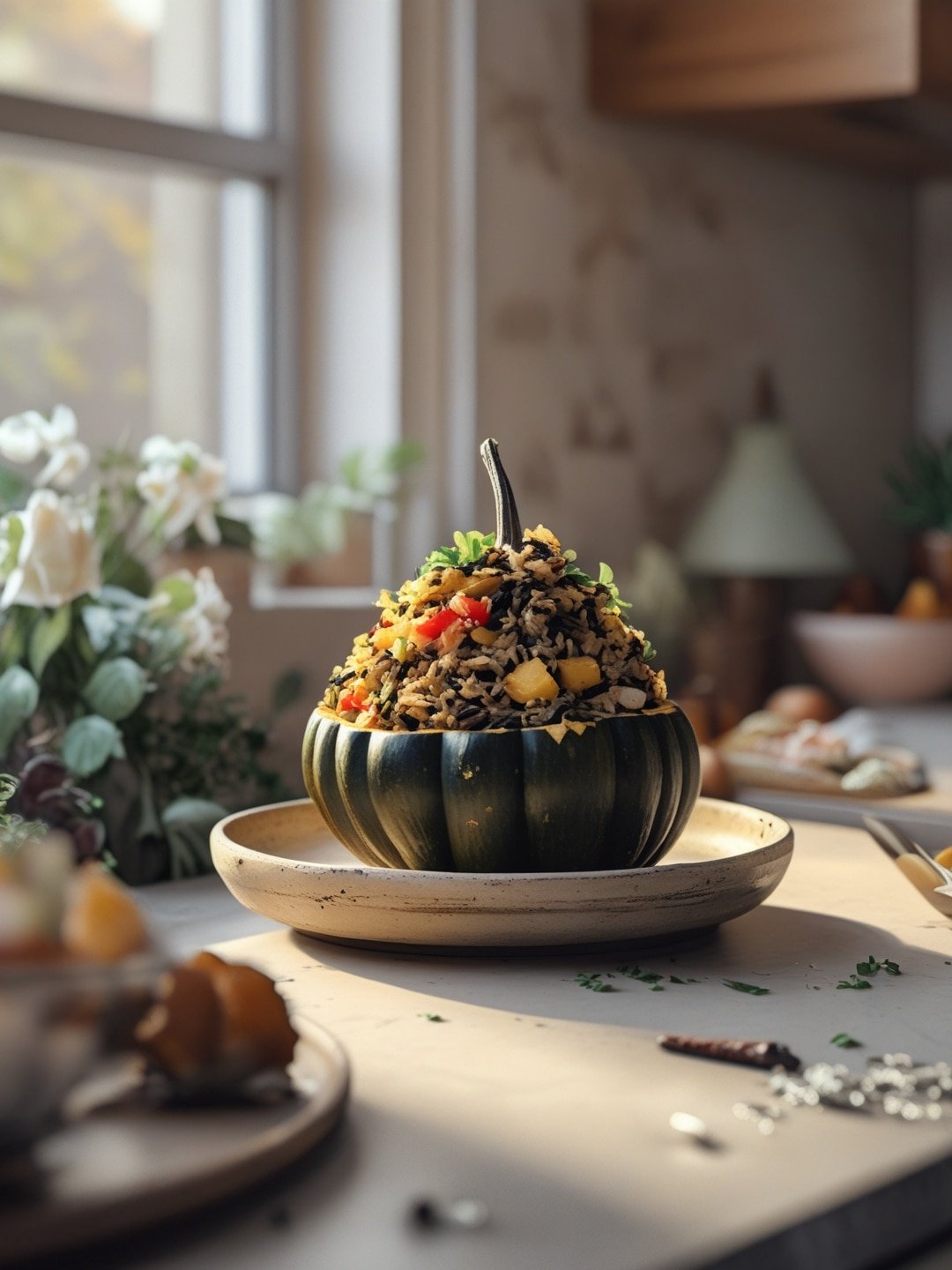 Vegetable and Wild Rice Stuffed Acorn Squash